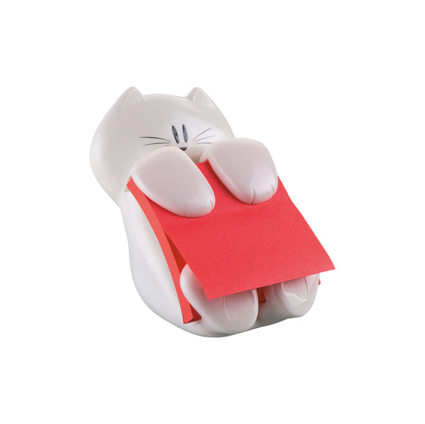 POST-IT - 76045 - Dispenser gatto bianco + ricarica Post it Super Sticky Z Notes rosso rubino - CAT-330 - 76 x 76 mm - 90 fogli - Post it