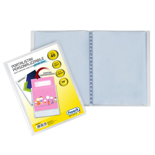 FAVORIT - 100460237 - Portalistini personalizzabile Sviluppo - liscio - 15x21 cm - 40 buste - trasparente - Favorit