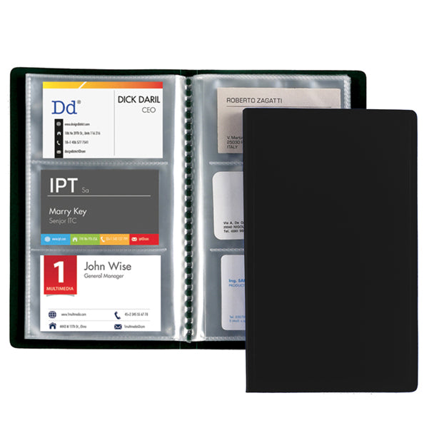 FAVORIT - 100460549 - Porta biglietti da visita - 20 buste con 3 tasche ciascuna - 12,5x20,5 cm - nero - Favorit