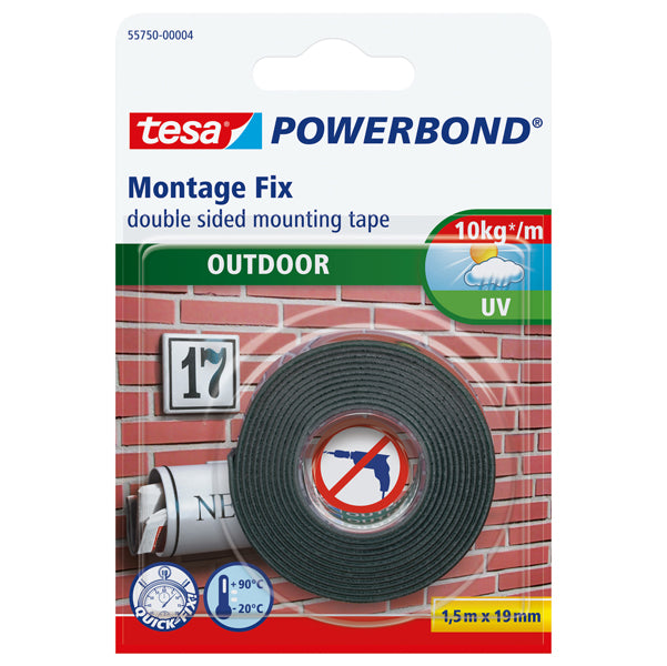 TESA - 55750-00002-04 - Nastro biadesivo Powerbond - per esterni - 1,9 cm x 1,5 m - bianco - Tesa