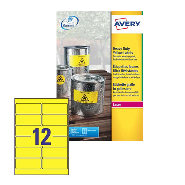 AVERY - L6107-20 - Etichette adesive L6107 - permanenti - per stampanti laser - 99,1 x 42,3 mm - 12 et-fg - 20 fogli A4 - giallo fluo - Avery