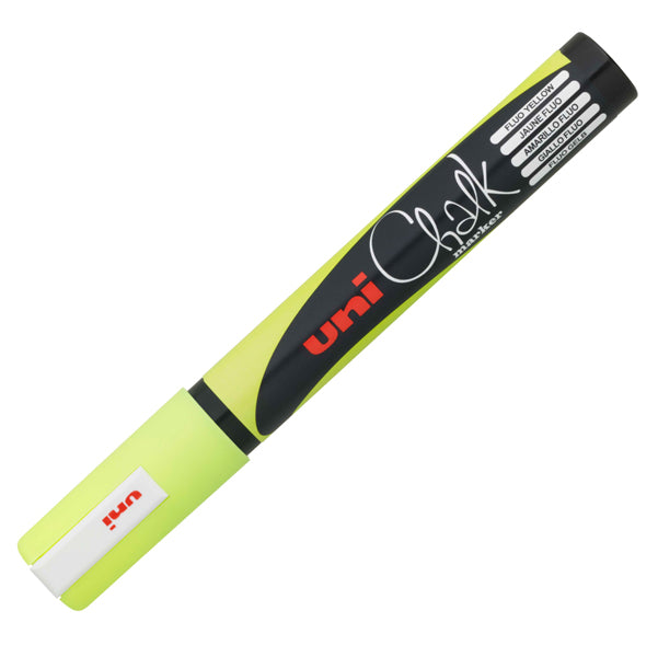 UNI MITSUBISHI - M PWE5M GF - Marcatore a gesso liquido Uni Chalk Marker - punta tonda da 1,80-2,50mm - giallo fluo - Uni Mitsubishi