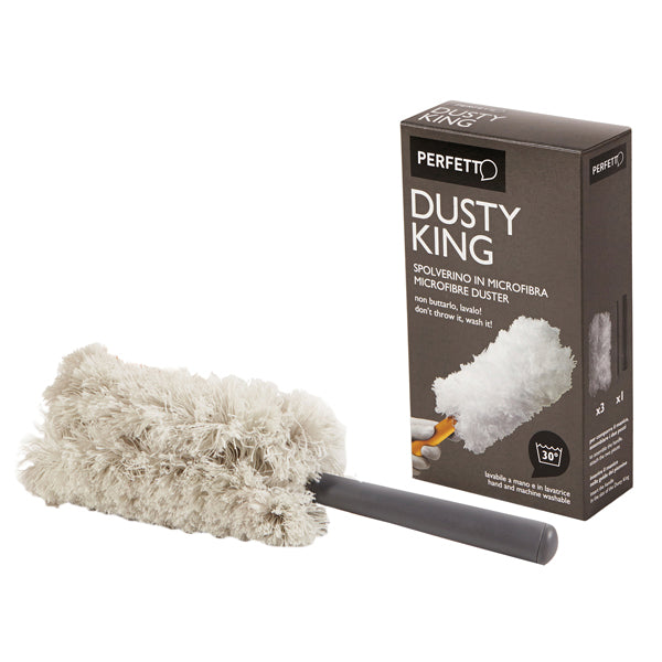 PERFETTO - 0065E - Spolverino Dusty King - microfibra - 3 ricambi inclusi - bianco-nero - Perfetto