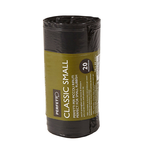 PERFETTO - 0359 - Sacchi per rifiuti Classic Small - 50x60 cm - 30 L - 10 micron - nero - Perfetto - rotolo da 20 sacchetti