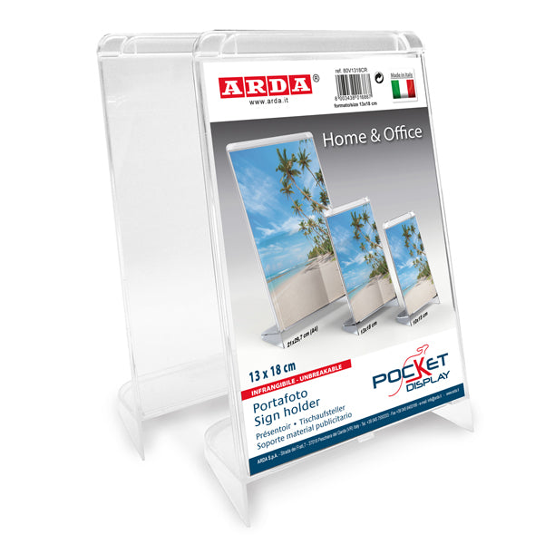 ARDA - 80V1318CR - Portadepliant-Portafoto - 13 x 18 cm - plastica cristallo - Arda