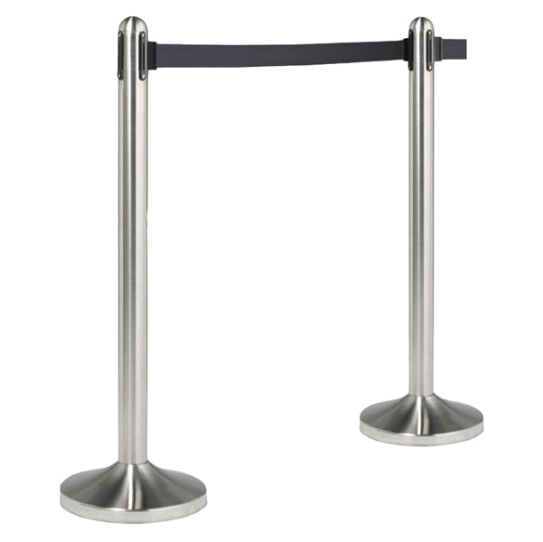 SECURIT - RS-RT-RVS-BL-SET - Colonnina segnapercorso cromata - altezza 100 cm - nastro retrattile nero da 210 cm - Securit