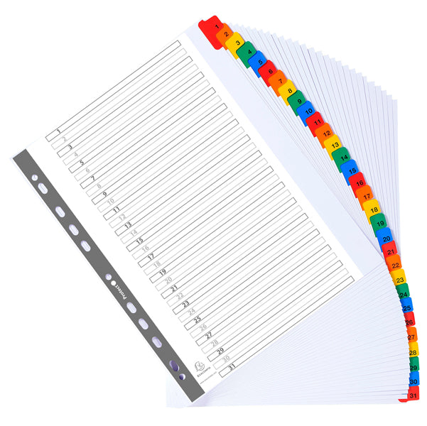 EXACOMPTA - 4131E - Separatore numerico 1-31 - cartoncino bianco 160 gr - tasti colorati - A4 maxi - Exacompta