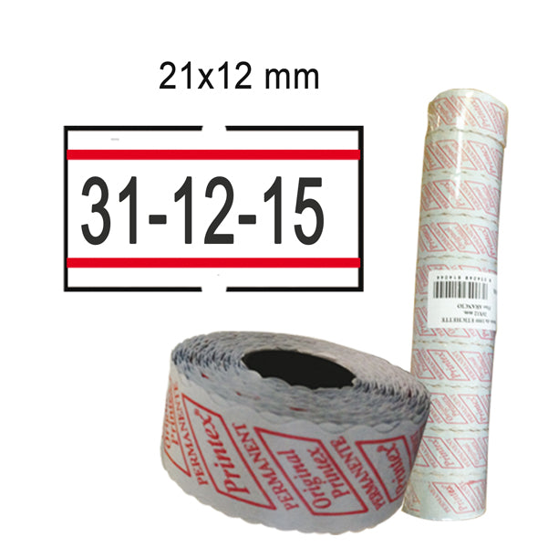 PRINTEX - 2112rbr6st - Rotolo da 1000 etichette per Printex Smart - 21x12 mm - adesivo removibile - bianco con righe rosse - Pack 10 rotoli