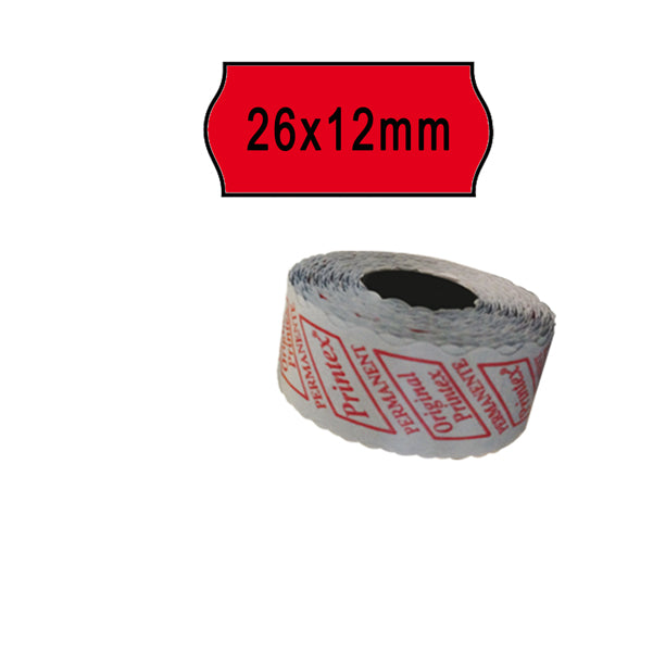 PRINTEX - 2612SFP10RS - Rotolo da 1000 etichette a onda per Printex Smart 8-2612 - 26x12 mm - adesivo permanente - rosso - Printex - pack 10 rotoli