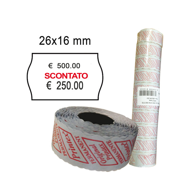 PRINTEX - 2616sbp10st - Rotolo da 1000 etichette a onda per Printex Smart 16-2616 - SCONTATO - 26x16 mm - adesivo permanente - bianco - Printex - pack 10 rotoli