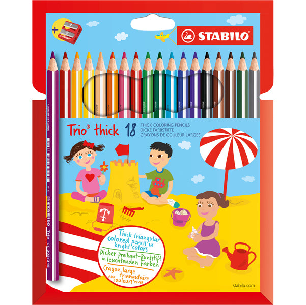 STABILO - 203-2-18 - Pastelli Trio Thick - diametro mina 4,2 mm - con temperino - colori assortiti - Stabilo - conf. 18 pezzi