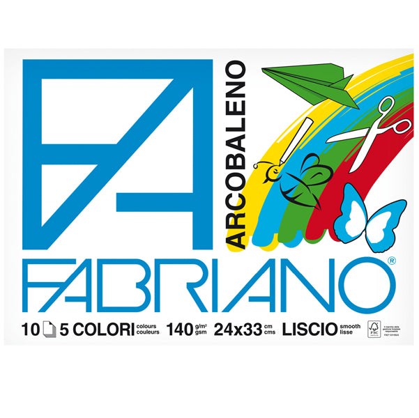 FABRIANO - 44312433 - Album Arcobaleno - 24x33cm - 10 fogli - 140gr - 5 colori - Fabriano