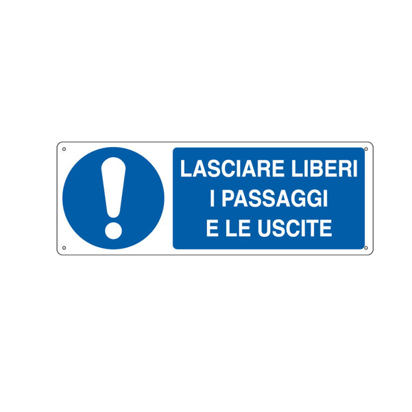 CARTELLI SEGNALATORI - E1927K - Cartello segnalatore - 35x12,5 cm - LASCIARE LIBERI I PASSAGGI E LE USCITE - alluminio - Cartelli Segnalatori