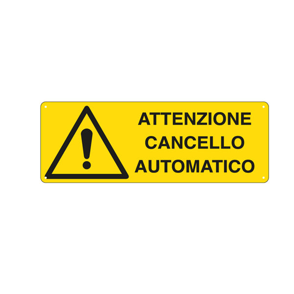CARTELLI SEGNALATORI - E1708K - Cartello segnalatore - 35x12,5 cm - ATTENZIONE CANCELLO AUTOMATICO - alluminio - Cartelli Segnalatori