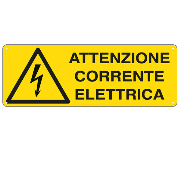 CARTELLI SEGNALATORI - E1743K - Cartello segnalatore - 35x12,5 cm ATTENZIONE CORRENTE ELETTRICA - alluminio - Cartelli Segnalatori