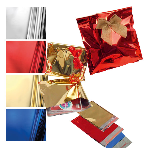PNP - U-814ARRYO6AD - Busta regalo - con patella adesiva - 20 x 35 + 5 cm - 30 micron - PPL - metal lucido - oro - PNP - conf. 50 pezzi