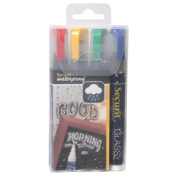 SECURIT - SMA610-V4 - Marcatore a gesso liquido waterproof - punta da 2,00 - 6,00 mm - colori assortiti - Securit - conf. 4 pezzi