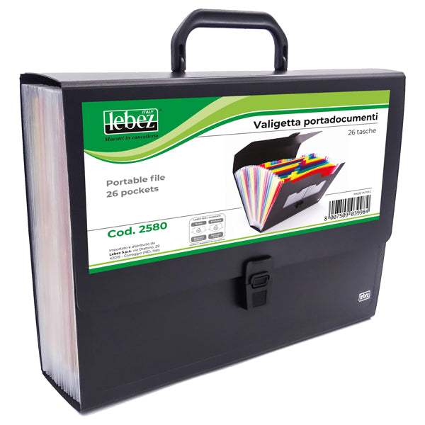 LEBEZ - 2580 - Valigetta portadocumenti - 25 tasche colorate - PPL - nero - Lebez