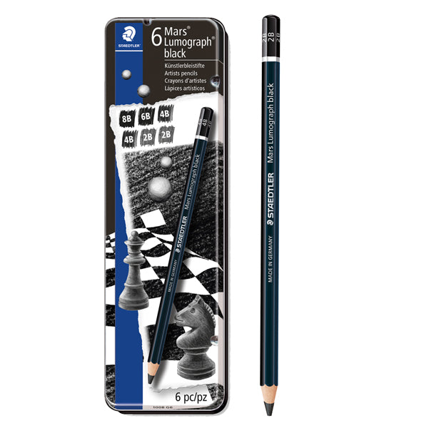 STAEDTLER - 100B-G6 - Matita di grafite tipo carboncino Mars Lumograph Black - 4 gradazioni - Staedtler - conf. 6 pezzi