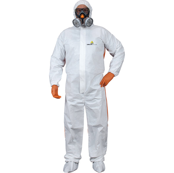 DELTAPLUS - DT125GT - Tuta di protezione da rischio chimico DT125 - monouso - taglia L - bianco-arancio - Deltaplus