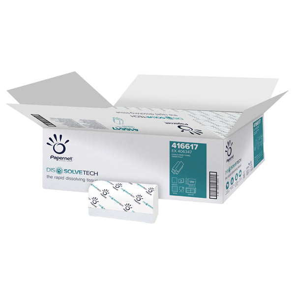 PAPERNET - 416617 - Asciugamani piegati a Z Dissolve Tech - 2 veli - 20 gr - goffratura a onda - 20,3 x 24 cm - bianco - Papernet - conf. 200 pezzi