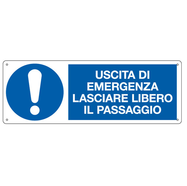 CARTELLI SEGNALATORI - E19994K - Cartello segnalatore - 35x12,5 cm - USCITA DI EMERGENZA LASCIARE LIBERO IL PASSAGGIO - alluminio - Cartelli Segnalatori