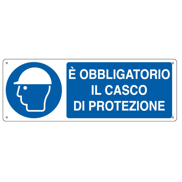 CARTELLI SEGNALATORI - E1902K - Cartello segnalatore - 35x12,5 cm - E' OBBLIGATORIO IL CASCO DI PROTEZIONE - alluminio - Cartelli Segnalatori