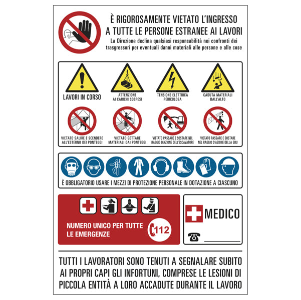 CARTELLI SEGNALATORI - PO7001 - Cartello segnalatore - 67x100 cm - cantiere multisimbolo - polionda - Cartelli Segnalatori