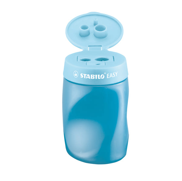 STABILO - 4502-2 - Temperamatite Easy con contenitore - 3 fori - ergonomico - blu - per destrimani - Stabilo