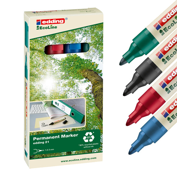 EDDING - 4-21-4 - Marcatore permanente 21 Ecoline - punta conica 1,50 - 3,00 mm - colori assortiti - Edding - conf. 4 pezzi