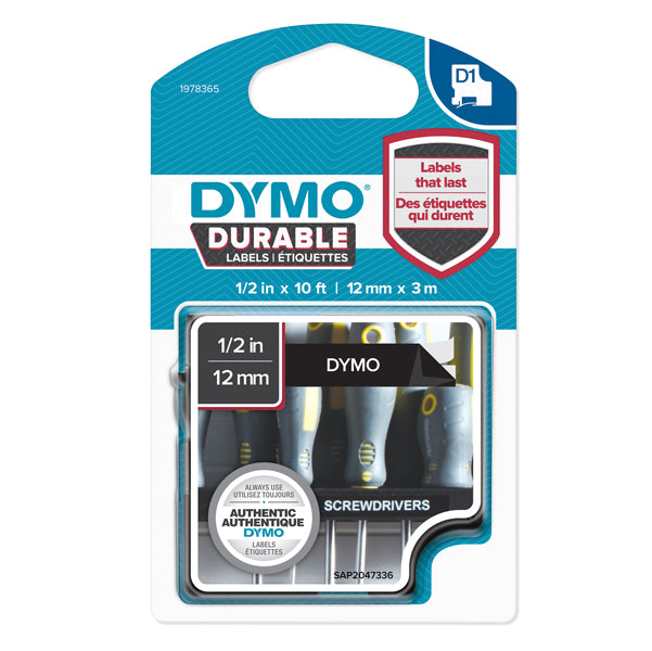 DYMO - 1978365 - Nastro D1 Durable 1978365 - 12 mm x 3 mt - nero-bianco - Dymo