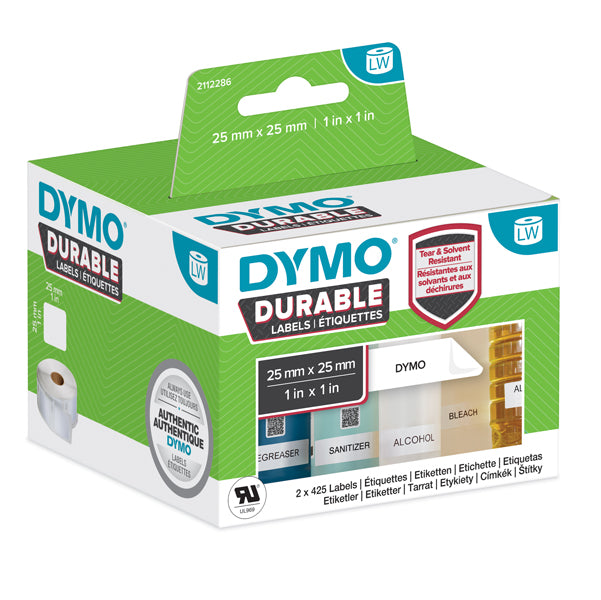 DYMO - 2112286 - Rotolo 850 etichette LW Durable Industrial - 1933083 - 25 x 25 mm - carta - bianco - Dymo - conf. 2 rotoli