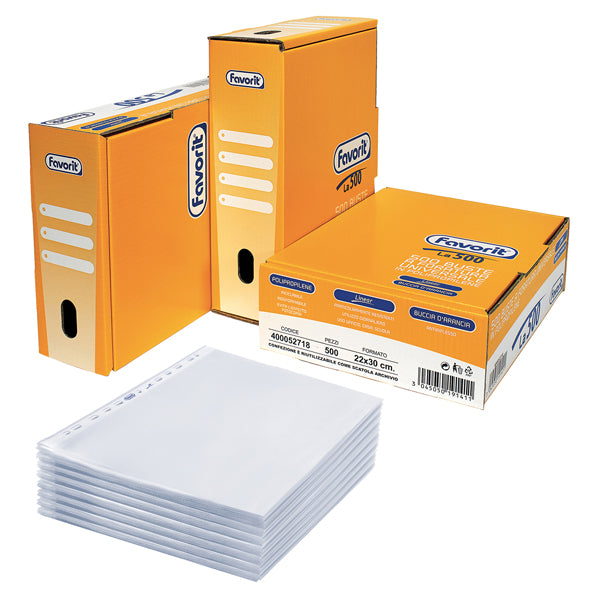 FAVORIT - 400052718 - Buste forate La 500 - Linear - buccia - 22x30 cm - trasparente - Favorit - conf. 500 pezzi
