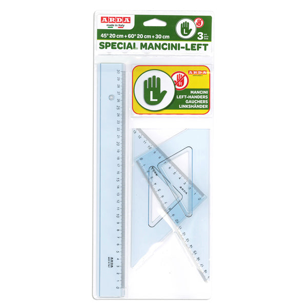 ARDA - 70420MAN - Set disegno per mancini - riga 30cm - squadre 45-60gradi - Arda