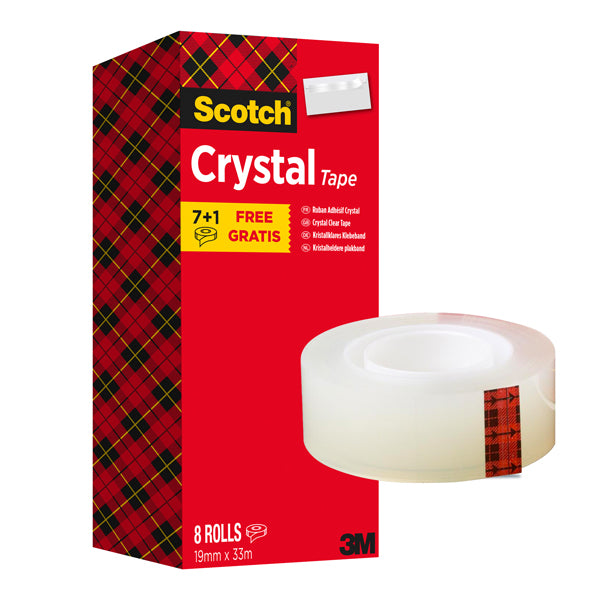 SCOTCH - 7100026961 - Nastro adesivo Scotch Crystal 600 - 19 mm x 33 m - Value Pack 7+1 rotoli - 81536 - Conf. da 1 Pz.