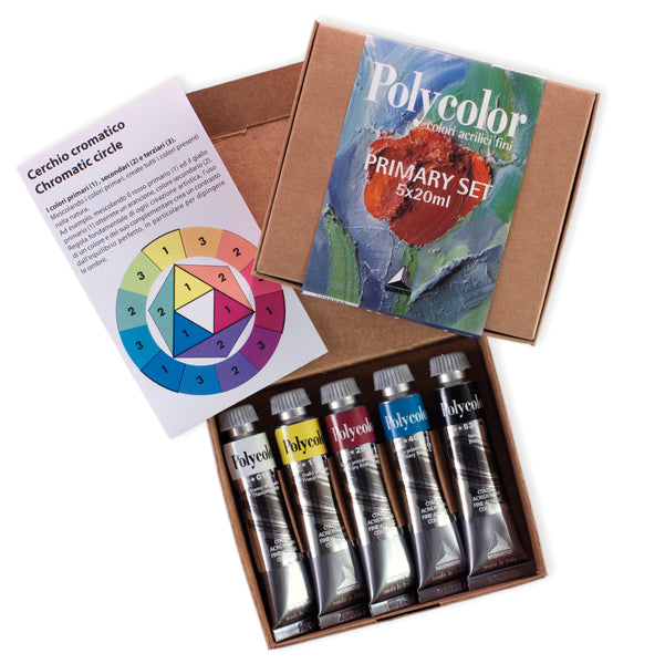 MAIMERI - M1298049 - Colori vinilici Polycolor Primary Set - 20 ml - colori primari (nero, bianco inclusi) - Maimeri - set 5 pezzi