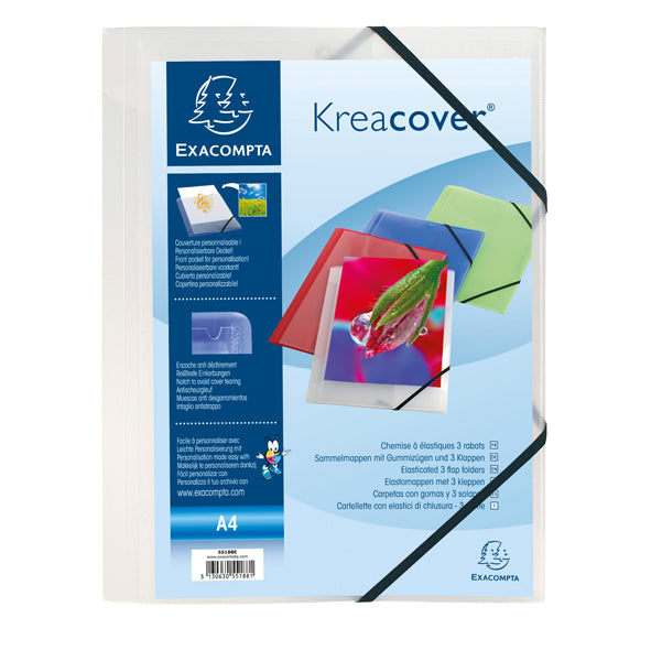 EXACOMPTA - 55188E - Cartella personalizzabile Kreacover - con elastico - PP - 24x32 cm - bianco trasparente - Exacompta