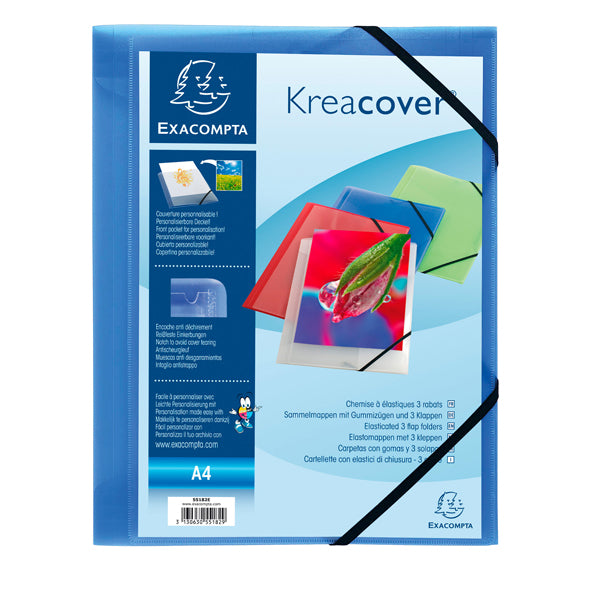 EXACOMPTA - 55182E - Cartella personalizzabile Kreacover - con elastico - PP - 24x32 cm - blu trasparente - Exacompta
