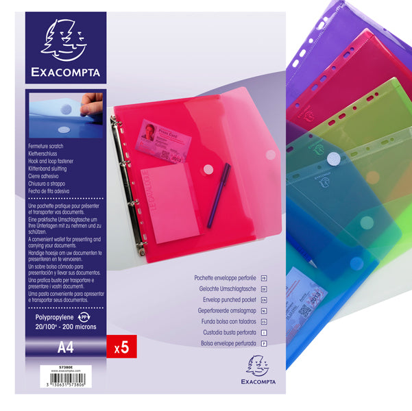 EXACOMPTA - 57380E - Busta forata con chiusura in velcro - PPL - 24x32 cm - colori assortiti - Exacompta