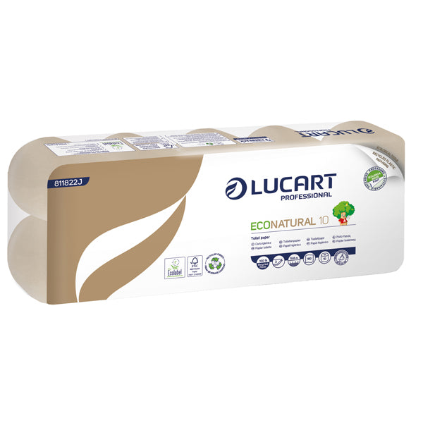 Lucart - 811822J - Carta igienica EcoNatural - 9,5 cm x 19,8 mt - 15 gr - diametro 10 cm - 180 strappi - Lucart - pacco 10 rotoli