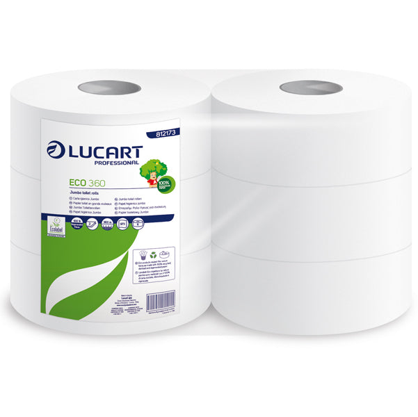 Lucart - 812173P - Carta igienica Eco Maxi Jumbo - 2 veli - 16,5 gr - 9,1 cm x 360 mt - diametro 25,5 cm - 360 mt - Lucart