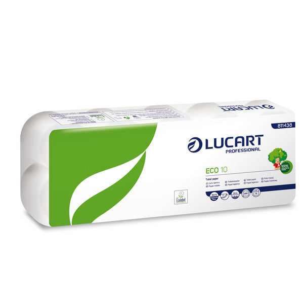 Lucart - 811438P - Carta igienica Eco - 200 strappi - 2 veli - 16,5 gr - diametro 11 cm - 9,8 cm x 24 mt - Lucart - pacco 10 rotoli