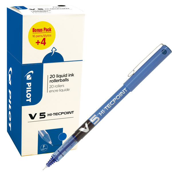 PILOT - 000020 - Roller Hi Tecpoint V5 con cappuccio - punta 0,5mm - blu - Pilot - conf. 16 + 4 pezzi