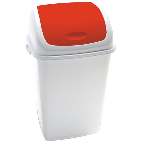 MEDIALINTERNATIONAL - 909057 - Pattumiera con coperchio basculante Rif - 44x33x68 cm - 50 L - bianco-rosso - Medial International