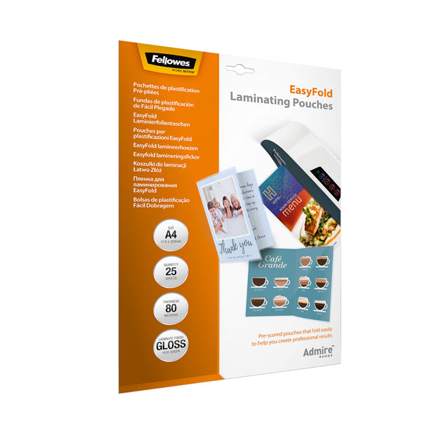 FELLOWES - 5601901 - Pouches Admire Easyfold - A4 - cordonate - Fellowes - scatola 25 pezzi