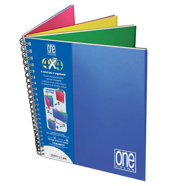 BLASETTI - 6428 - Blocco One Color 4 x 4 - A4+ - forato - 5 mm - 120 fogli - 80 gr - spiralato - Blasetti