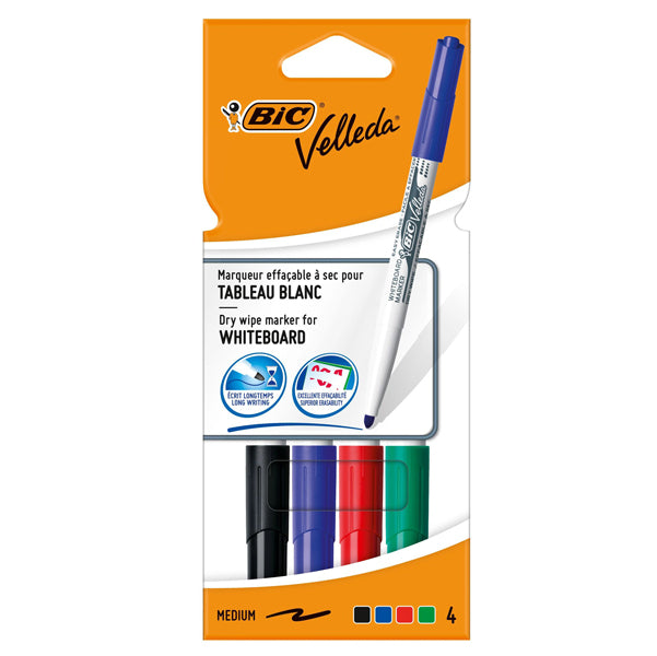 BIC - 503842 - Pennarello Whiteboard Marker Velleda 1741 - punta tonda 1,4 mm - colori assortiti - Bic - astuccio 4 pezzi