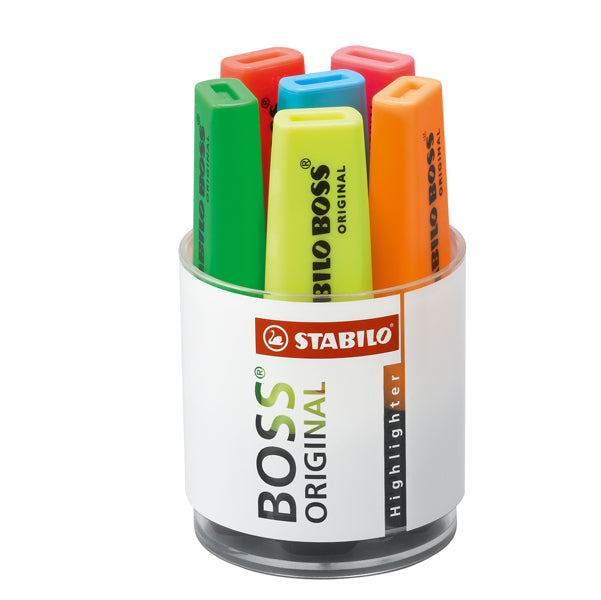 STABILO - 7006 - Evidenziatore Boss Original - punta a scalpello - tratto 2 - 5 mm - colori assortiti - Stabilo - cilindro 6 pezzi