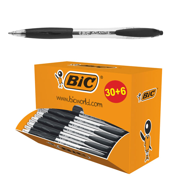 BIC - 920287 - Penne a sfera a scatto Atlantis - punta 1,0mm - nero - Bic - conf. 30 + 6 pezzi