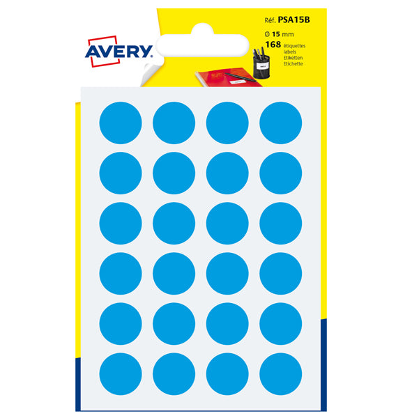 AVERY - PSA15B - Etichette adesive PSA - permanenti - diametro 15 mm - 24 et-fg - 7 fogli - blu - Avery